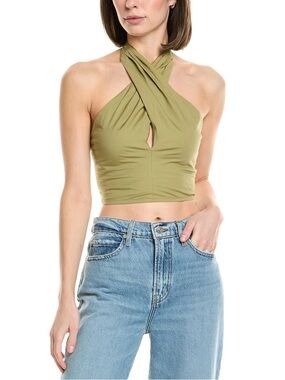 NWT Staud Kai Smocked Halter Top Khaki Green Size Large